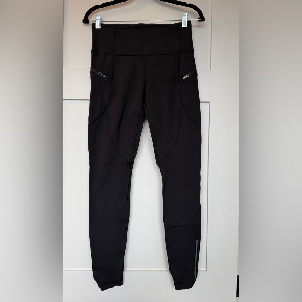 Fleece Lined High-Waisted Leggings with Zipper Pockets